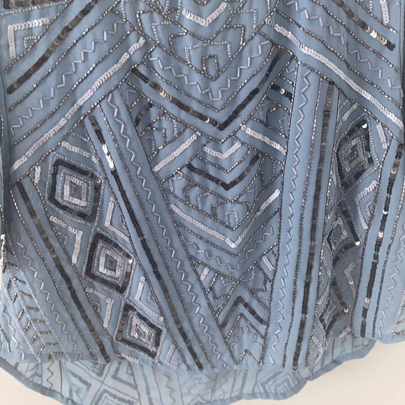 Parker Beaded Chiffon Blouse Frost BlueCocktail Party